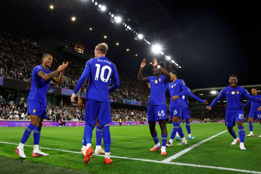 Chelsea celebrate one of their goals during their 3-2 win over Fulham. Chelsea celebrate one of their goals during their 3-2 win over Fulham.