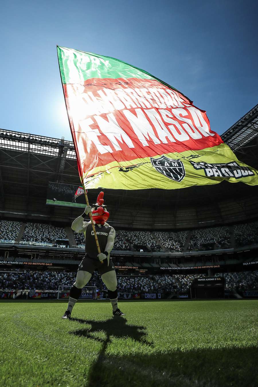 O mascote do Atlético-MG com a bandeira do Rio Grande do Sul