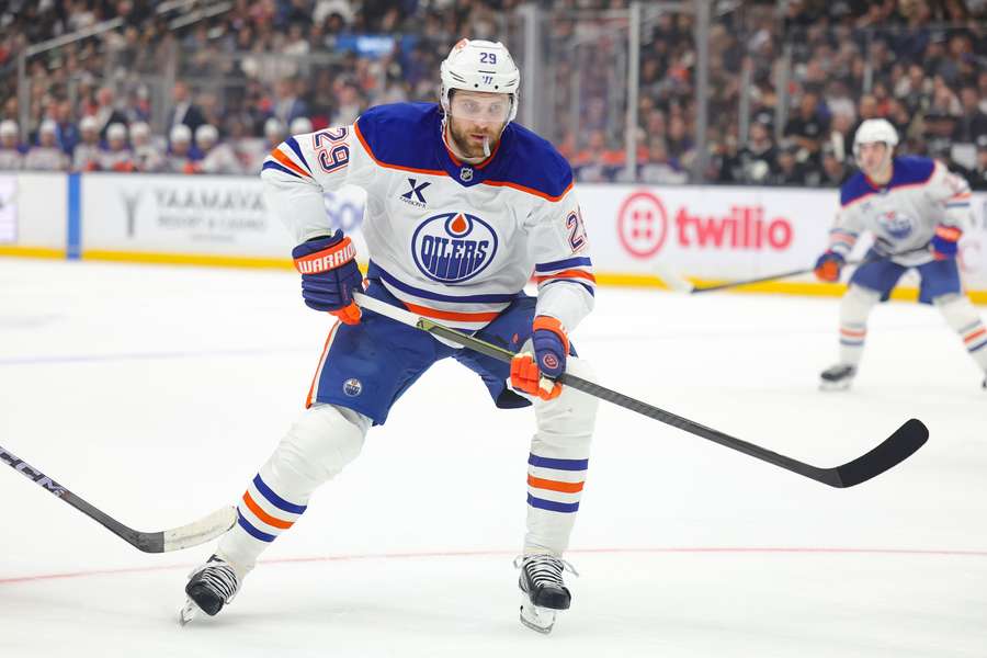 Leon Draisaitl skates during a game