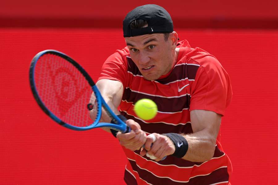 Britain's Jack Draper returns against US player Jenson Brooksby