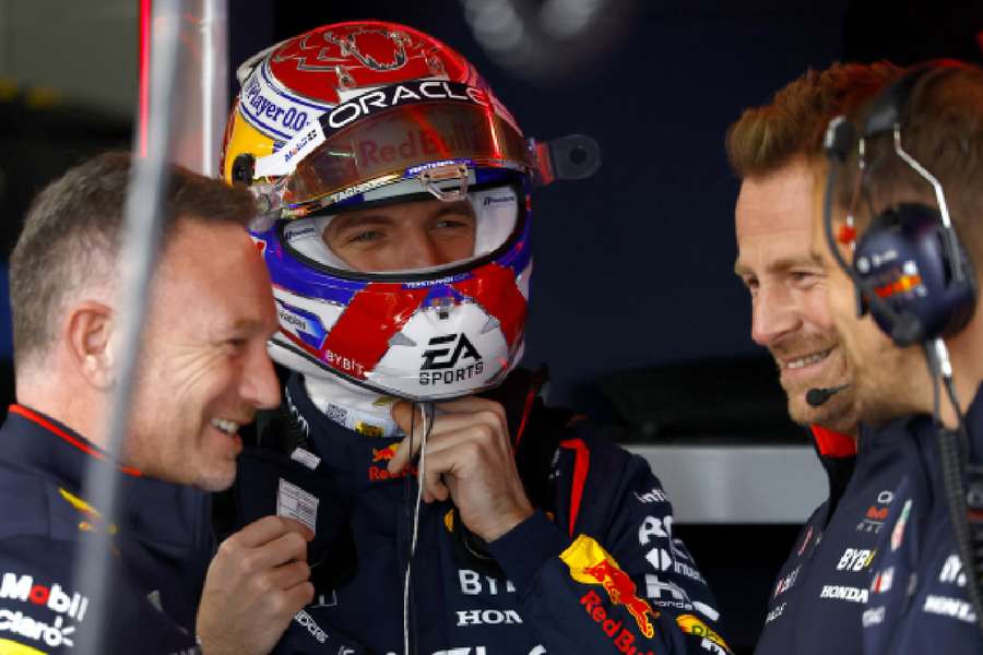 Red Bull's Max Verstappen and team principal Christian Horner before practice