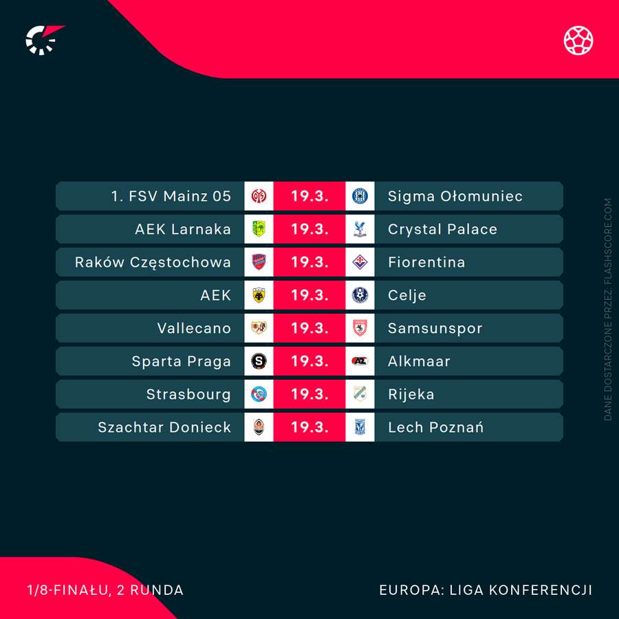 Oto komplet spotkań Ligi Konferencji zaplanowanych na czwartkowy wieczór. Przed nami osiem meczów i - oby - dwa zwycięstwa polskich zespołów