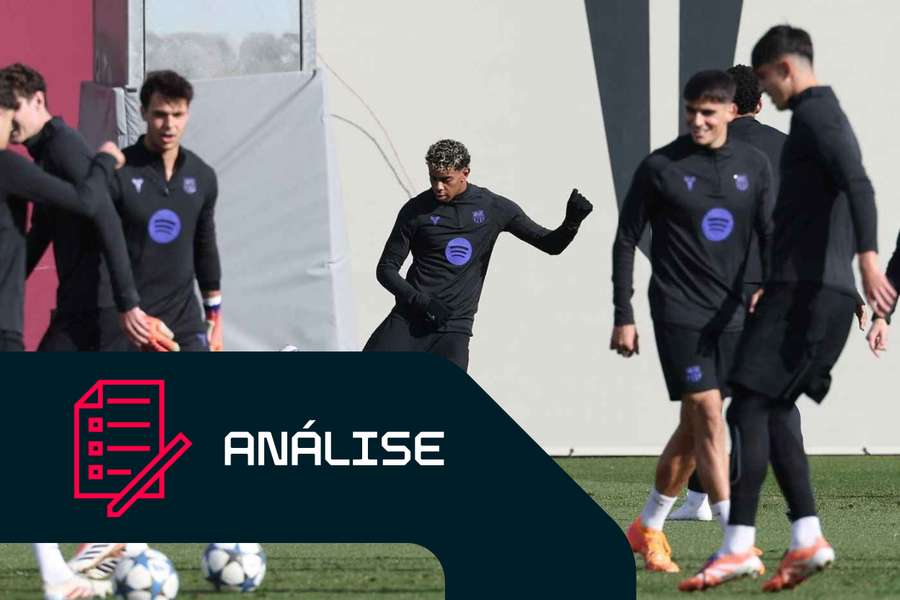 Lamine Yamal e colegas de equipa em treino antes do duelo frente ao Chelsea Lamine Yamal e colegas de equipa em treino antes do duelo frente ao Chelsea