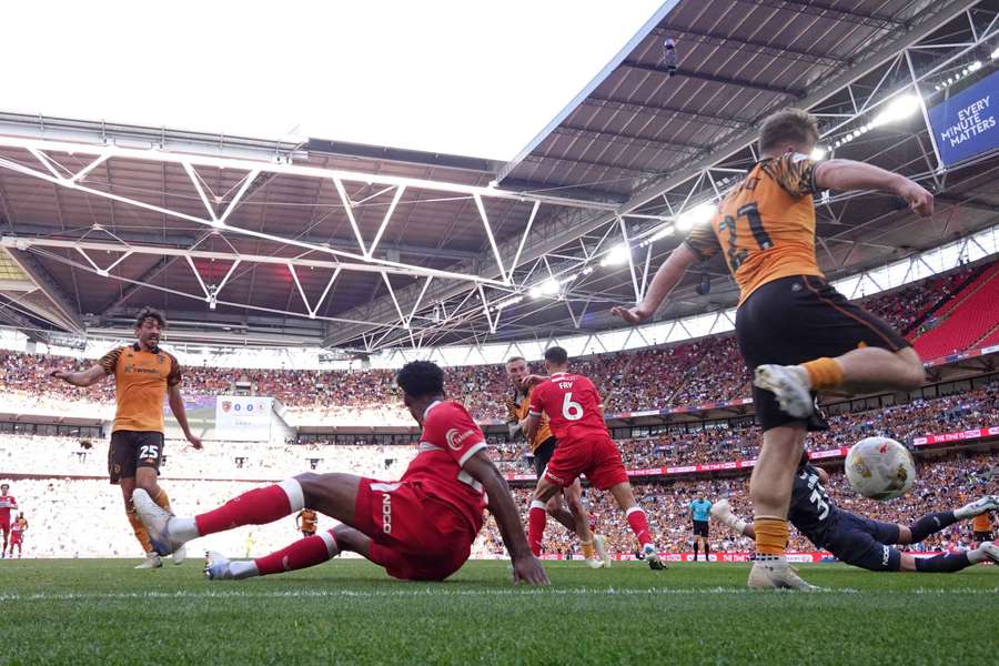 Hull City in action against Middlesbrough at Wembley Stadium