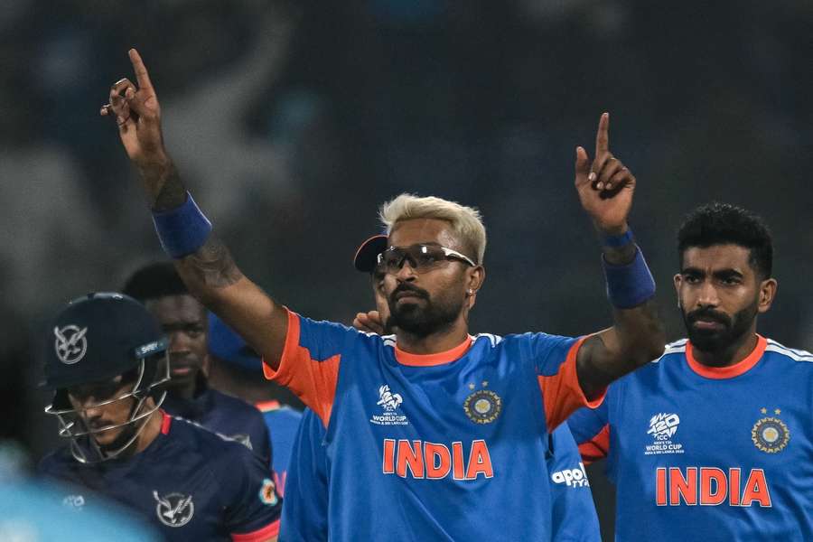 Hardik Pandya celebrates for India