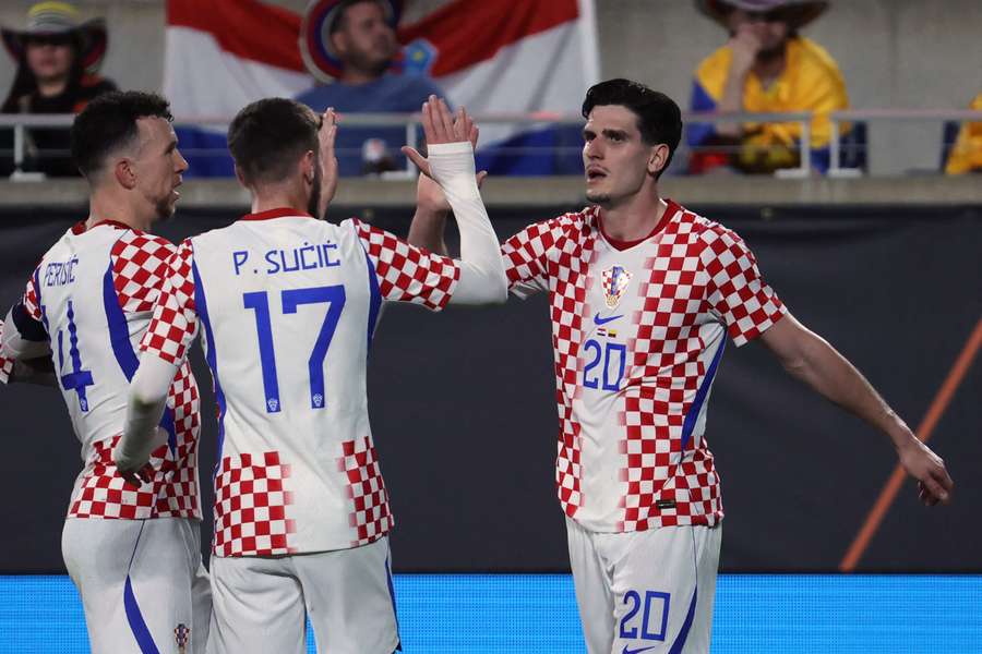 Igor Matanović célèbre son but lors du match amical entre la Croatie et la Colombie à Orlando, le 26 mars 2026.