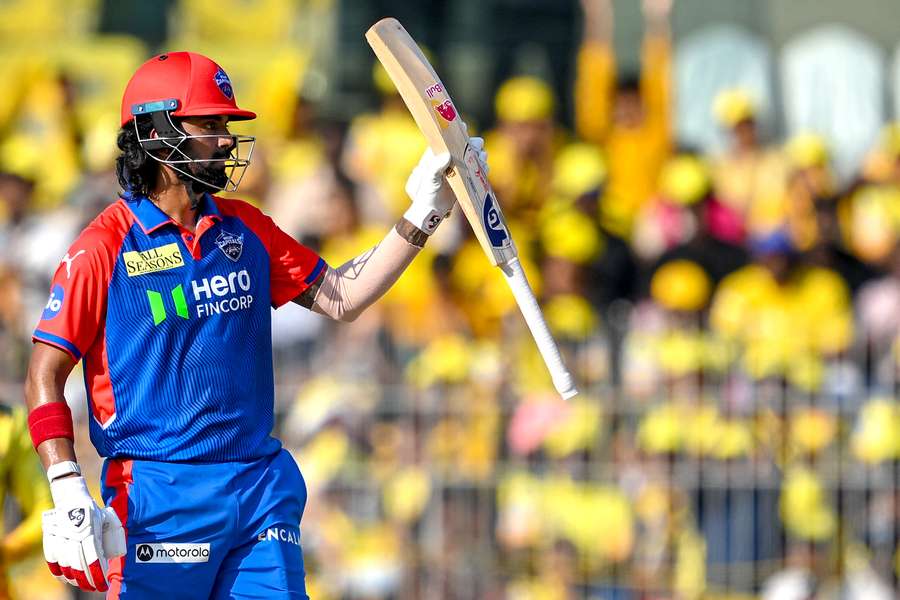 KL Rahul celebrates after scoring a half-century during the Indian Premier League (IPL) match between Chennai Super Kings and Delhi Capitals