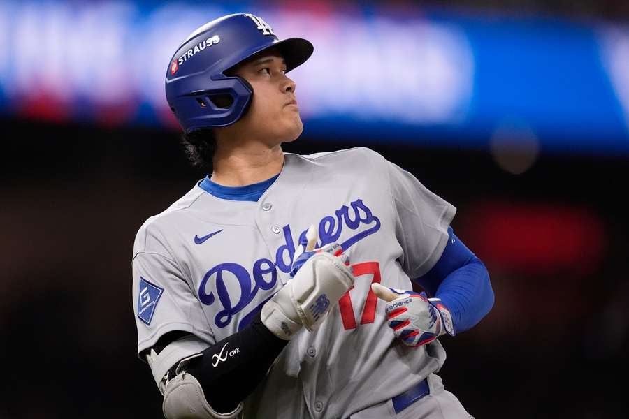 Shohei Ohtani reacts during Game 4 of NLDS against the Atlanta Braves Shohei Ohtani reacts during Game 4 of NLDS against the Atlanta Braves