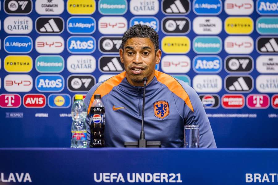 Michael Reiziger speaks to reporters in Bratislava