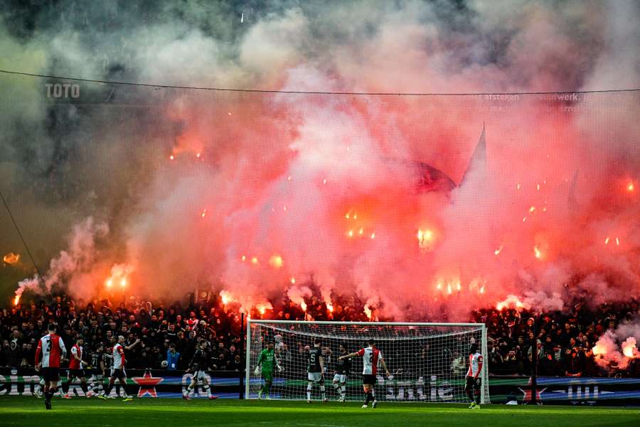 Feyenoord's supporters light fireworks during the Dutch KNVB Cup Final