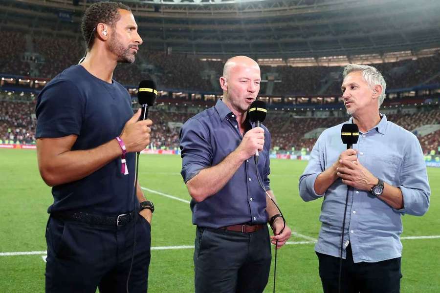 BBC Pundits Rio Ferdinand, Alan Shearer and presenter Gary Lineker at the 2018 World Cup