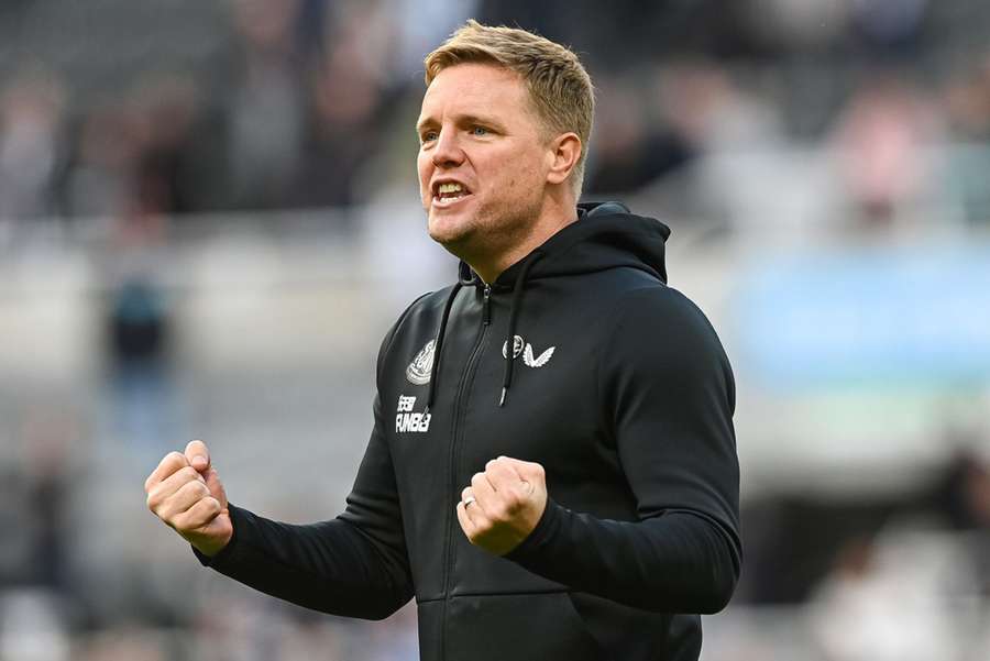 Newcastle United manager Eddie Howe celebrates after the full-time whistle