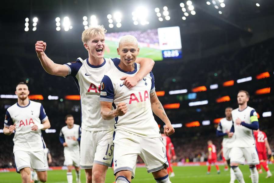 Tottenham Hotspur's Richarlison (right) celebrates scoring their side's first goal of the game