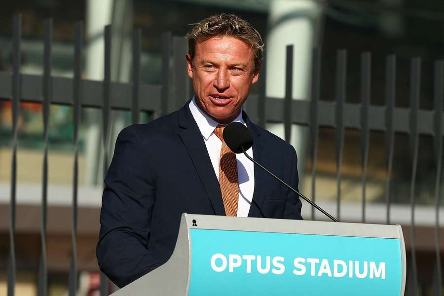 Shaun McManus speaking at the opening of Optus Stadium in 2018. Shaun McManus speaking at the opening of Optus Stadium in 2018.