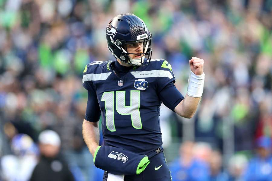 Seahawks QB Sam Darnold reacts during 2026 NFC Championship game