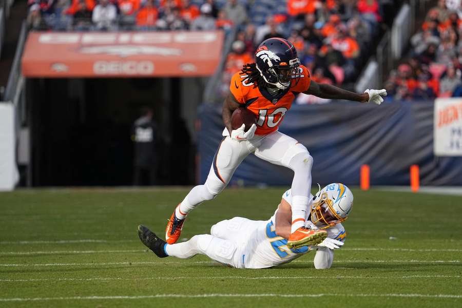 Jerry Jeudy tijdens een wedstrijd voor de Denver Broncos in december 2023