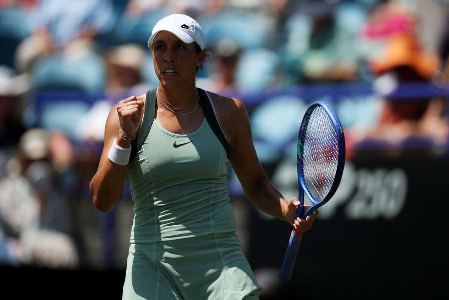 Madison Keys reacts during her quarter-final match against McCartney Kessler in Eastbourne