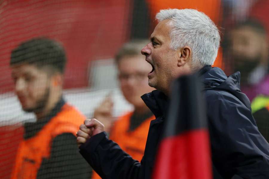 Mourinho celebrates after getting past Bayer Leverkusen in the semi-finals