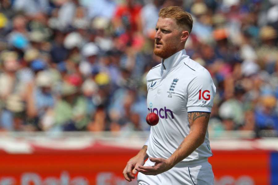 England's captain Ben Stokes bowls during play on day two