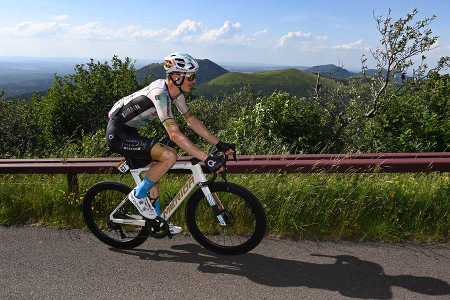 Bahrain - Victorious' Slovenian rider Matej Mohoric cycles in the ascent of the Puy de Dome