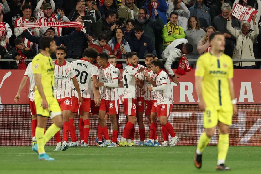 Los jugadores del Girona celebran el 1-0 ante el Villarreal