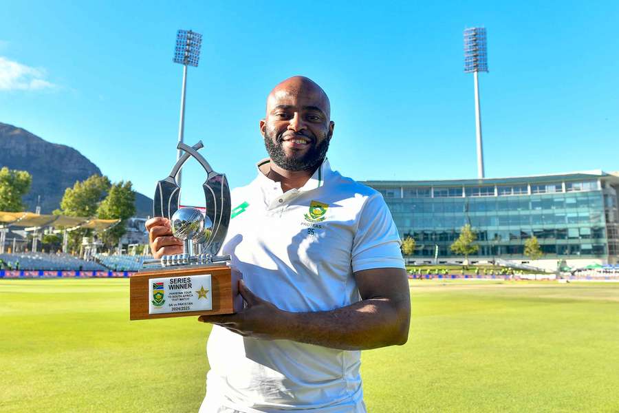 Bavuma with the series win trophy