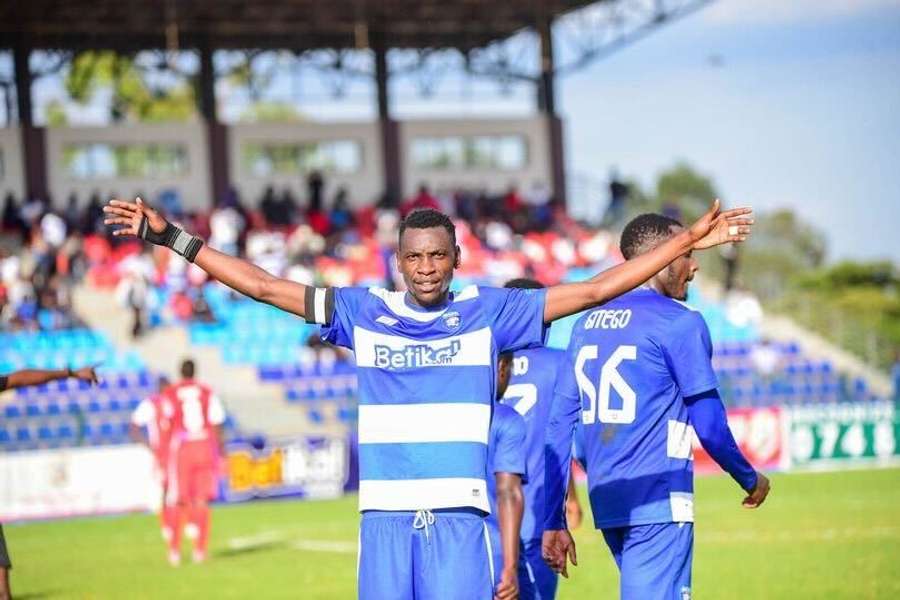 AFC Leopards striker Victor Omune celebrates against Kariobangi Sharks