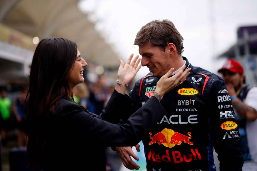 Red Bull's Max Verstappen celebrates with his girlfriend Kelly Piquet after winning the Sao Paulo Grand Prix