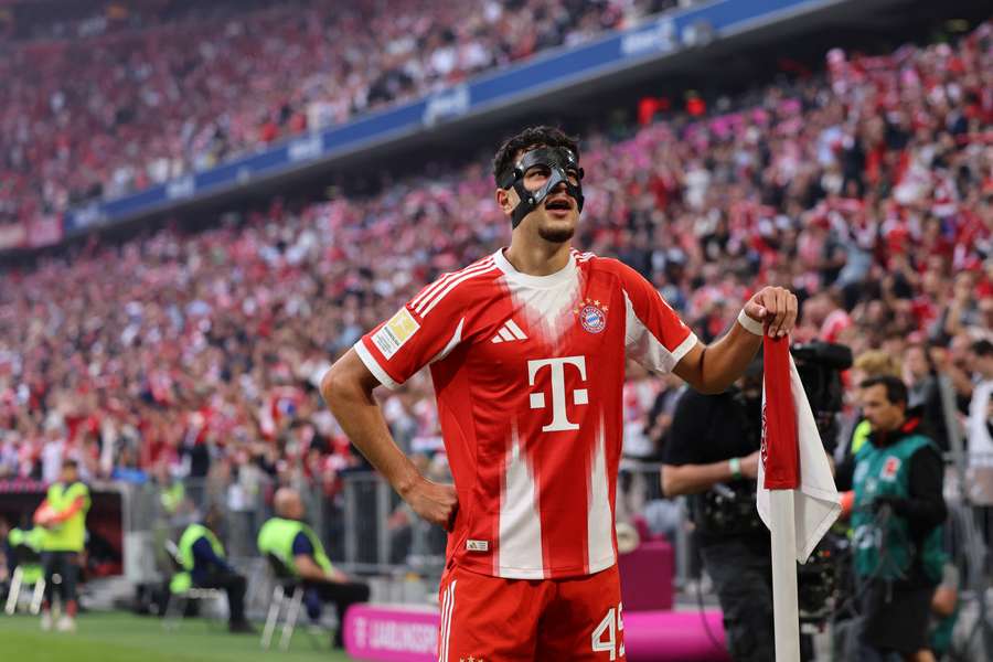 Aleksandar Pavlovic celebrates scoring Bayern's second goal of the game