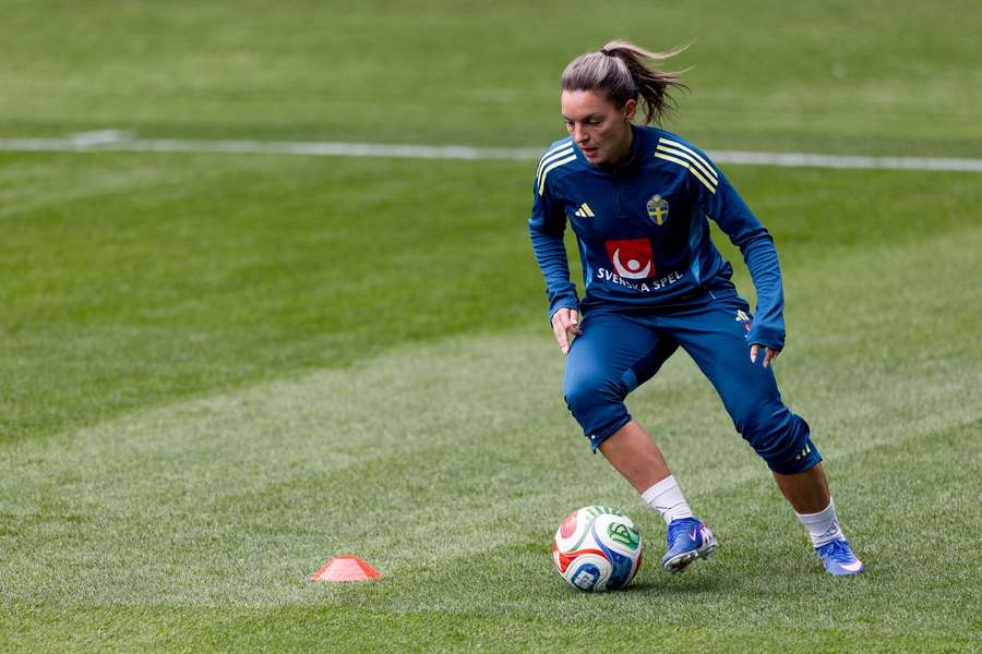 Johanna Rytting Kaneryd in training for the World Cup qualifier against Denmark