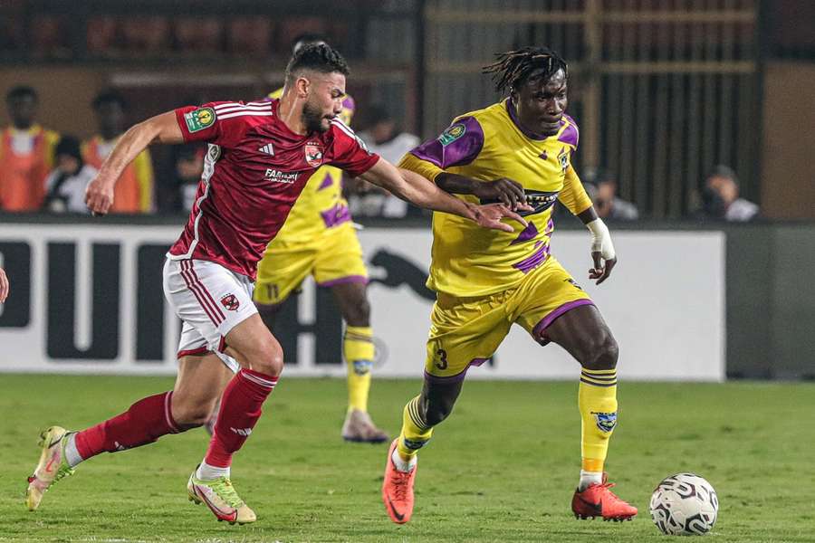 Jonathan Sowah (R) in action for Medeama during an African Champions League match with Al Ahly