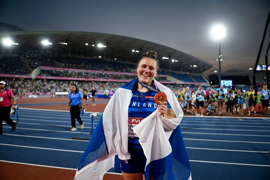 Kosonen celebrates gold at at Alexander Stadium in Birmingham Kosonen celebrates gold at at Alexander Stadium in Birmingham