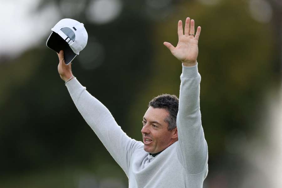Rory McIlroy celebrates after winning the Irish Open on Sunday