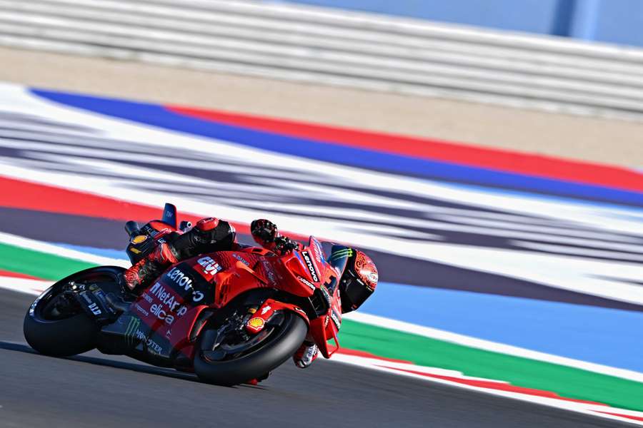 Bagnaia races round the track at Misano