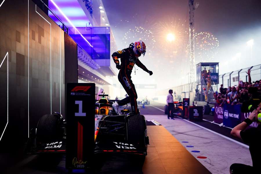 Max Verstappen celebrates his win