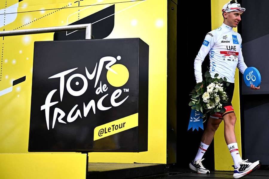 Tadej Pogacar na de 17ᵉ etappe van de Tour de France 2022.