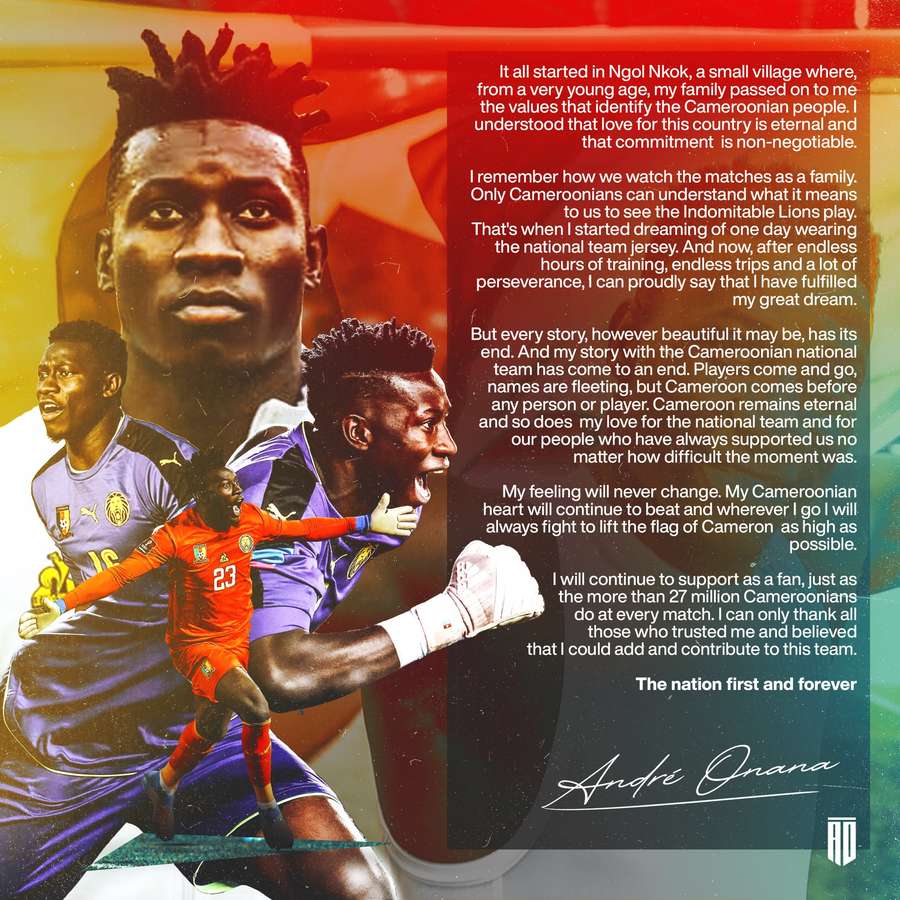 A carta de despedida de Onana da seleção de Camarões