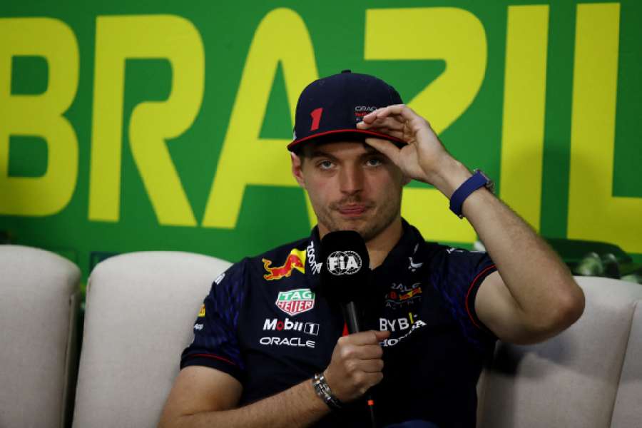 Verstappen speaking in the Brazilian GP press conference