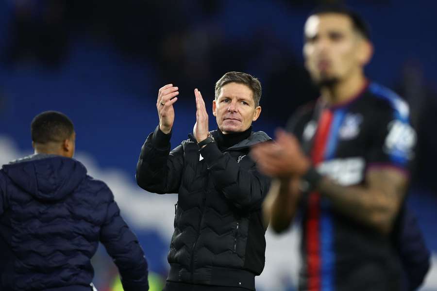 Crystal Palace manager Oliver Glasner applauds fans at full time