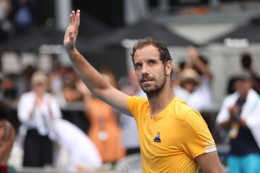 Richard Gasquet of France celebrates his win over Britain’s Cameron Norrie