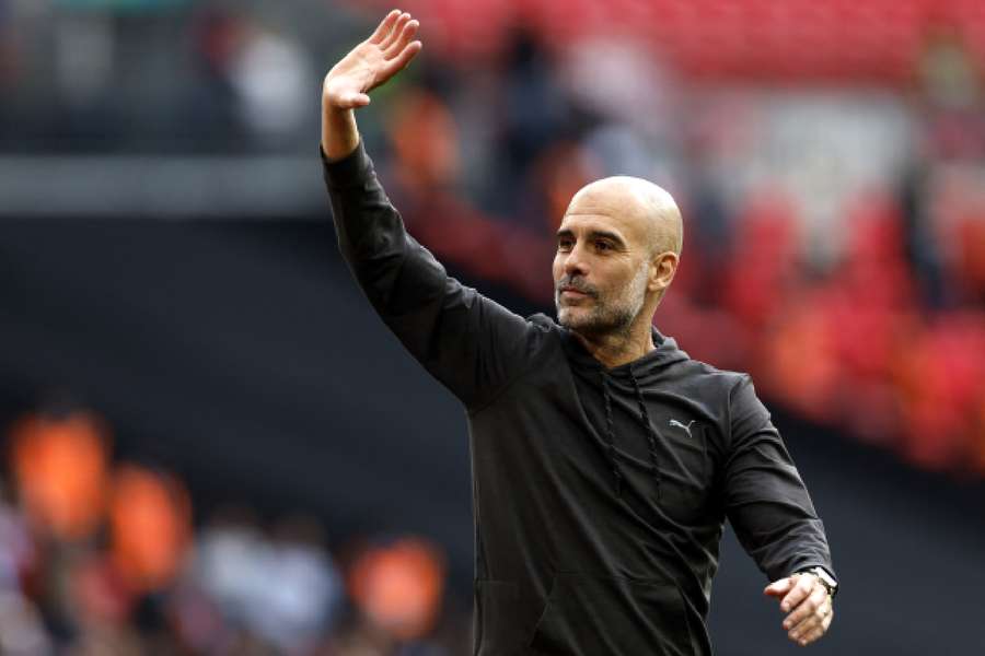 Guardiola acknowledges fans after their FA Cup semi-final