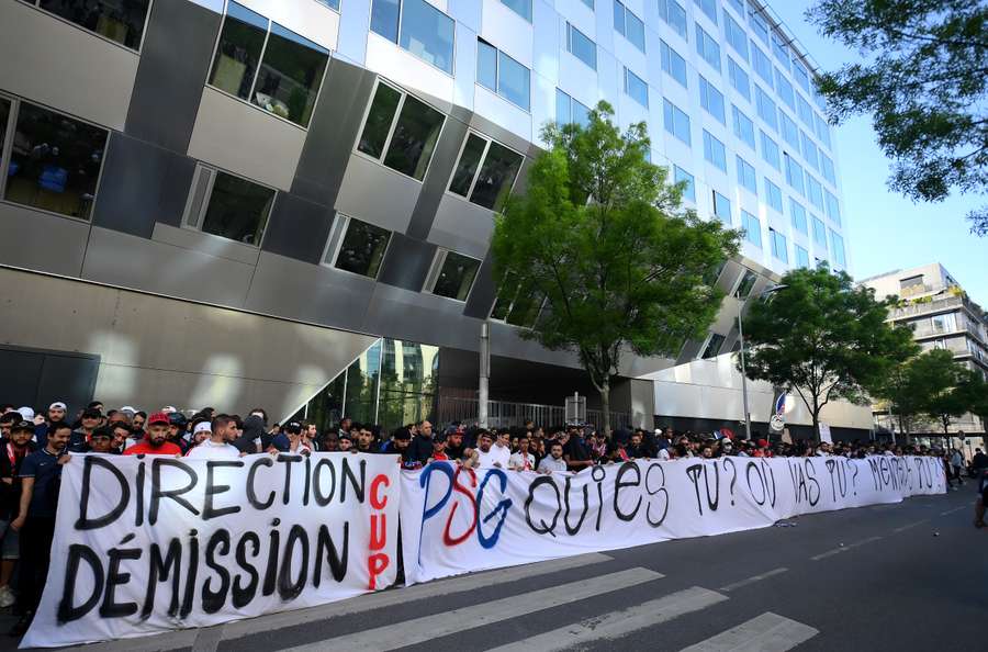 Paris Saint Germain supporters gathered in front of the club's headquarters to protest over the club's current form and the Messi saga