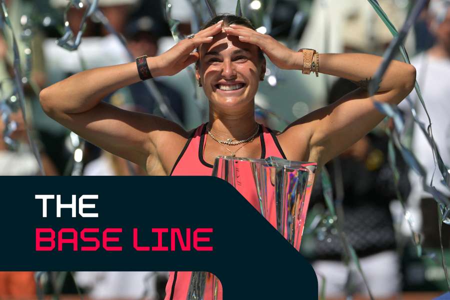 Sabalenka celebrates her victory in California