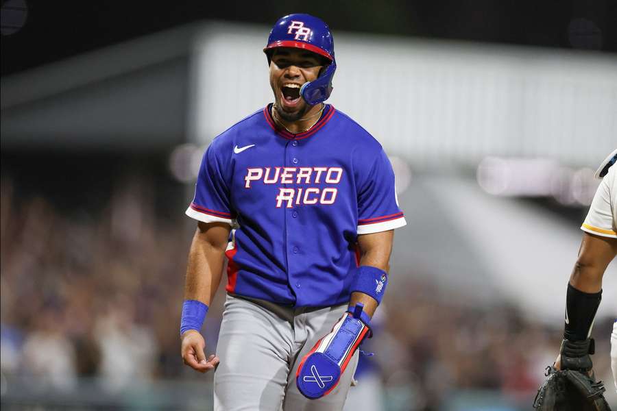 Darell Hernaiz celebrates during 2026 World Baseball Classic