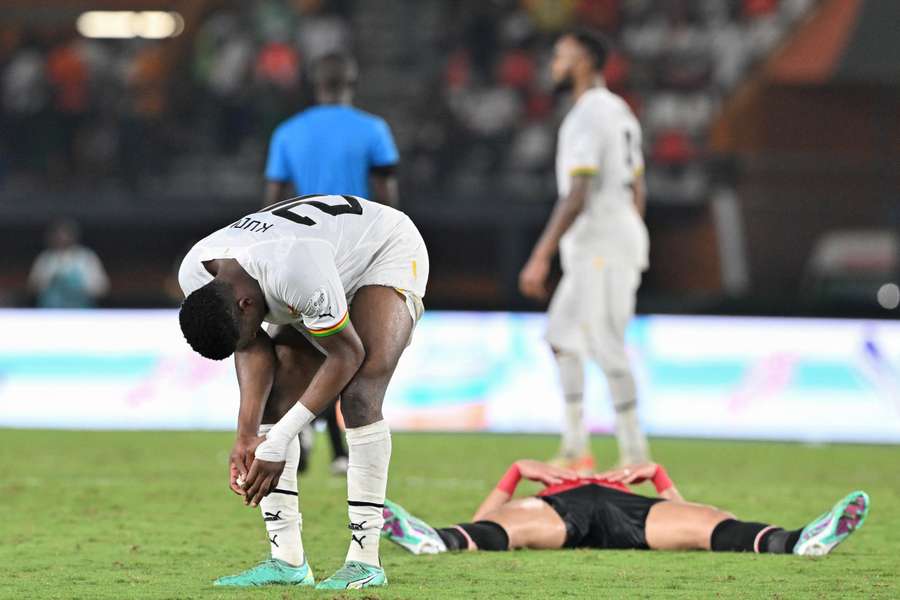Mohamed Kudus reage após o empate com o Egipto