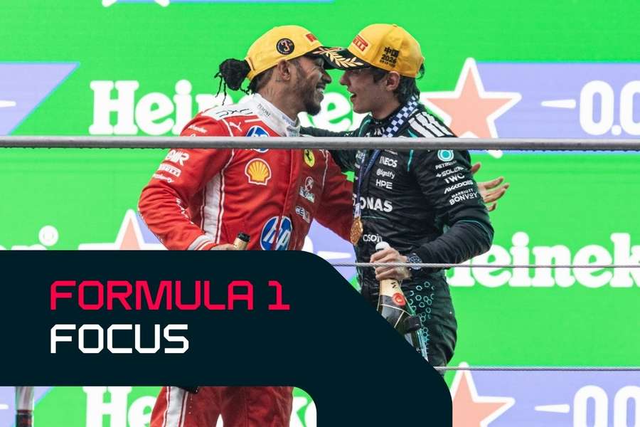 Kimi Antonelli e Lewis Hamilton sul podio Kimi Antonelli e Lewis Hamilton sul podio