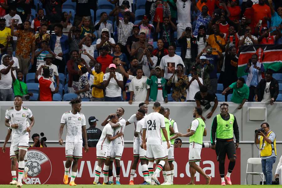 Kenya's players celebrate a goal during a friendly between Qatar and Kenya in September 2023