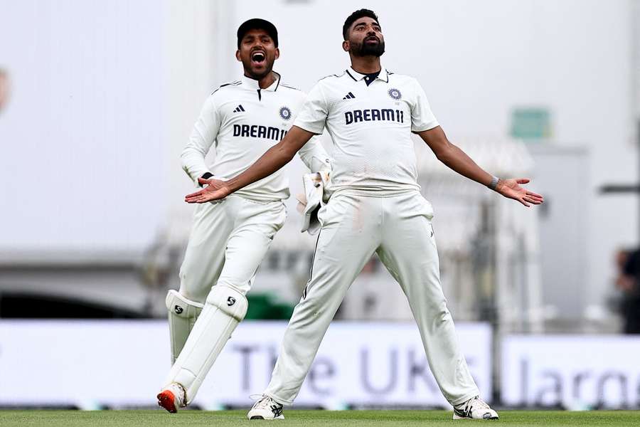 Dhruv Jurel and Mohammed Siraj celebrate the match-winning wicket of the fifth Test at The Oval.