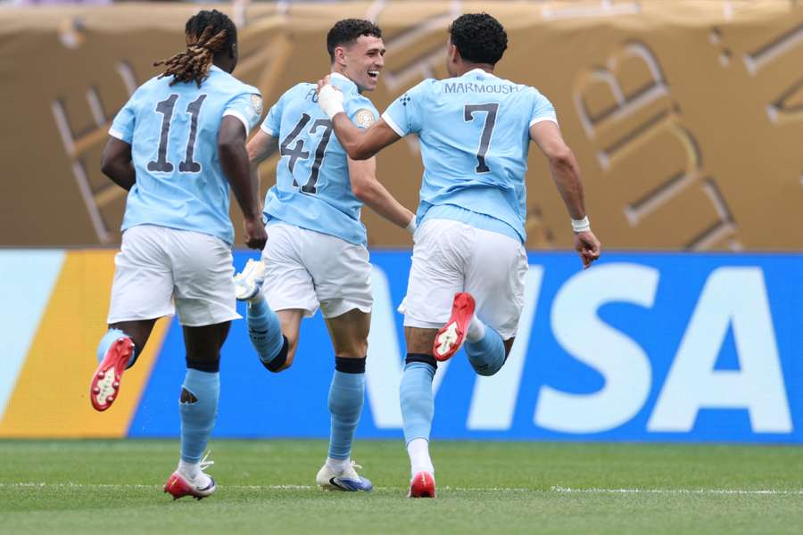 Phil Foden celebrates his early goal for City Phil Foden celebrates his early goal for City