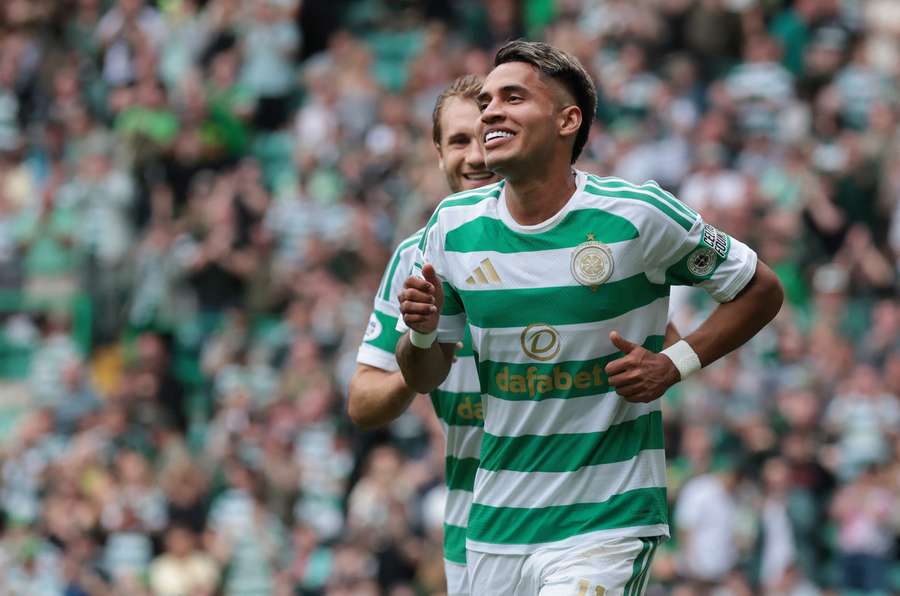 Celtic's Camilo Duran celebrates scoring his team's second goal Celtic's Camilo Duran celebrates scoring his team's second goal